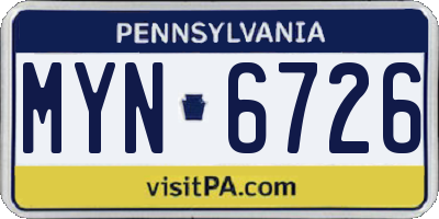 PA license plate MYN6726