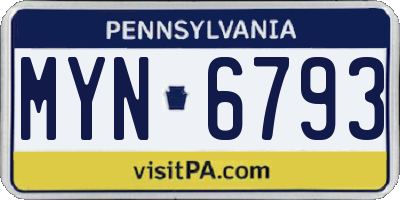 PA license plate MYN6793