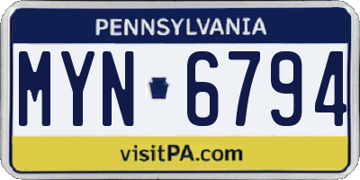 PA license plate MYN6794