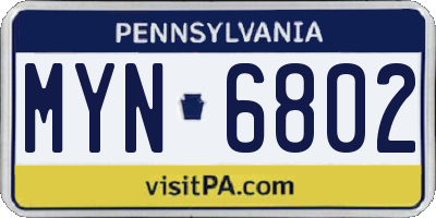 PA license plate MYN6802