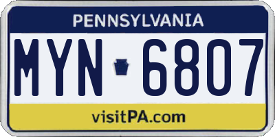PA license plate MYN6807
