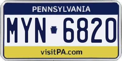 PA license plate MYN6820