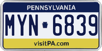PA license plate MYN6839