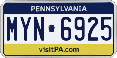 PA license plate MYN6925