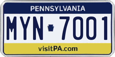 PA license plate MYN7001