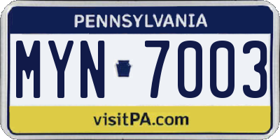 PA license plate MYN7003