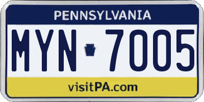 PA license plate MYN7005