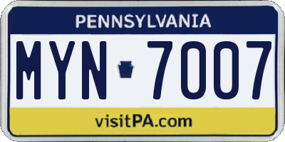 PA license plate MYN7007