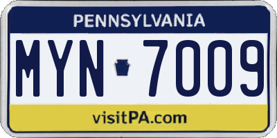 PA license plate MYN7009