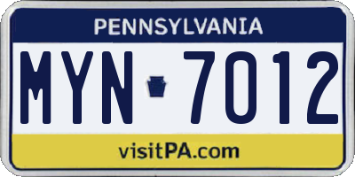 PA license plate MYN7012