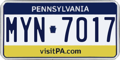 PA license plate MYN7017