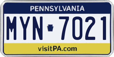 PA license plate MYN7021
