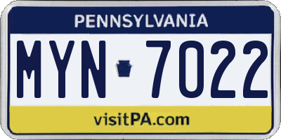 PA license plate MYN7022