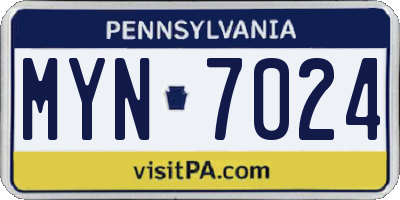 PA license plate MYN7024