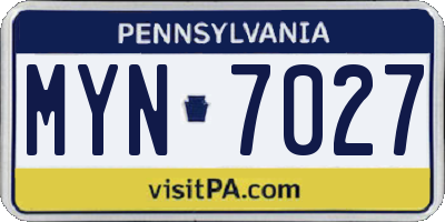PA license plate MYN7027