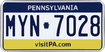 PA license plate MYN7028