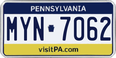 PA license plate MYN7062