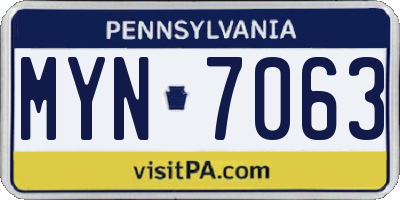 PA license plate MYN7063