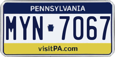 PA license plate MYN7067