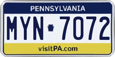 PA license plate MYN7072