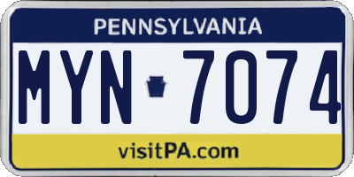 PA license plate MYN7074