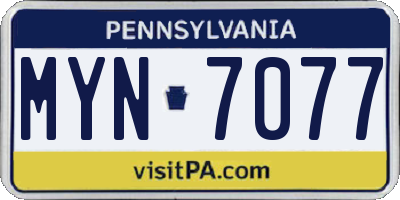 PA license plate MYN7077