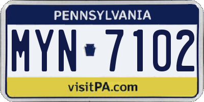 PA license plate MYN7102