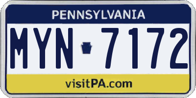 PA license plate MYN7172