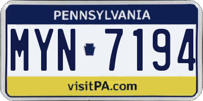 PA license plate MYN7194