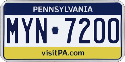 PA license plate MYN7200