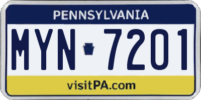 PA license plate MYN7201