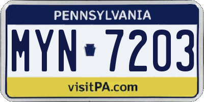 PA license plate MYN7203