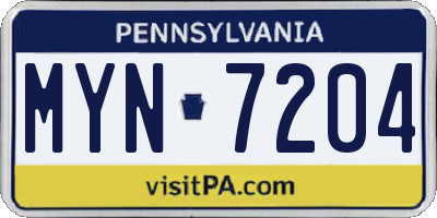 PA license plate MYN7204