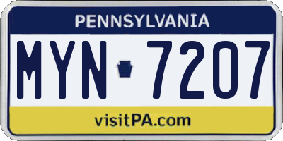 PA license plate MYN7207