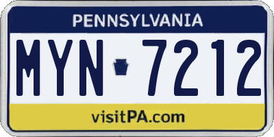 PA license plate MYN7212