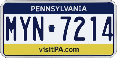 PA license plate MYN7214
