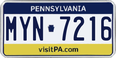 PA license plate MYN7216