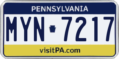 PA license plate MYN7217