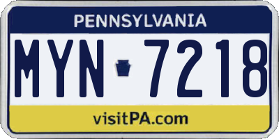 PA license plate MYN7218