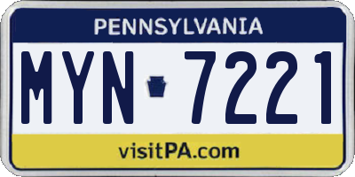 PA license plate MYN7221