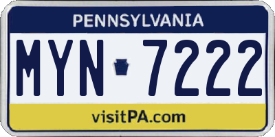 PA license plate MYN7222