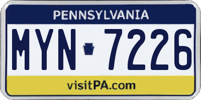 PA license plate MYN7226