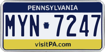 PA license plate MYN7247