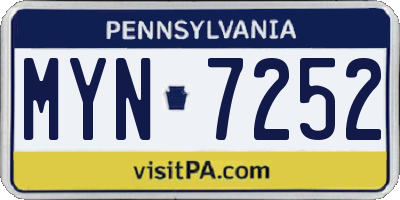 PA license plate MYN7252