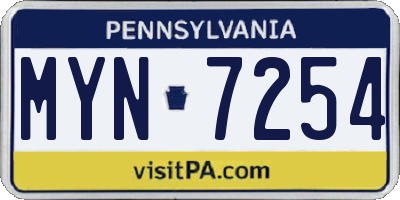 PA license plate MYN7254