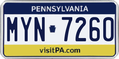 PA license plate MYN7260