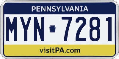 PA license plate MYN7281