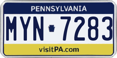 PA license plate MYN7283