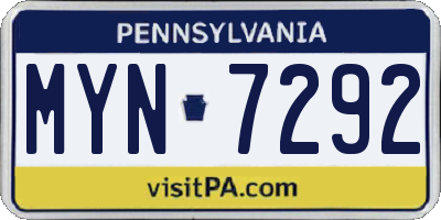 PA license plate MYN7292
