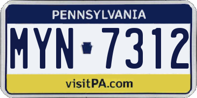 PA license plate MYN7312
